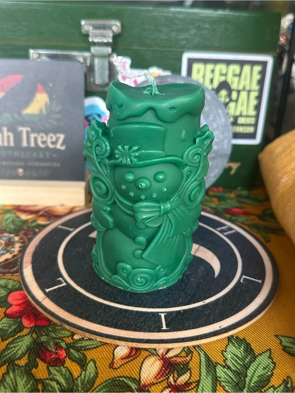 Green Snowman Candle